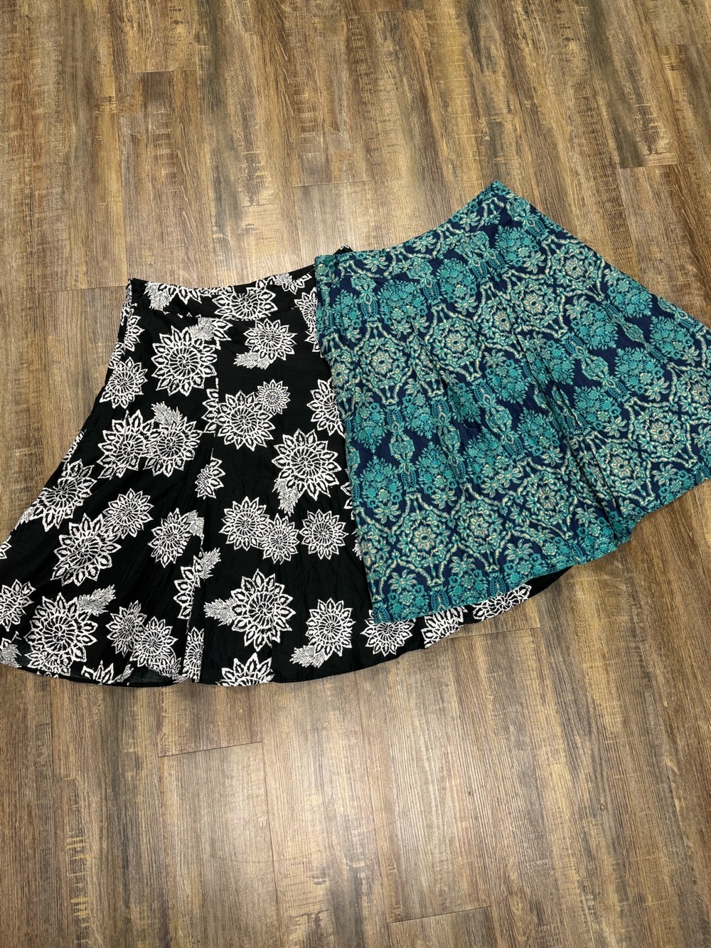 Black & Teal And Black & White  Patterned A-Line Skirt Bundle Of 2